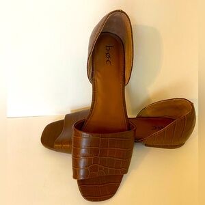 b.o.c. Brown Leather Mules with Woven Texture